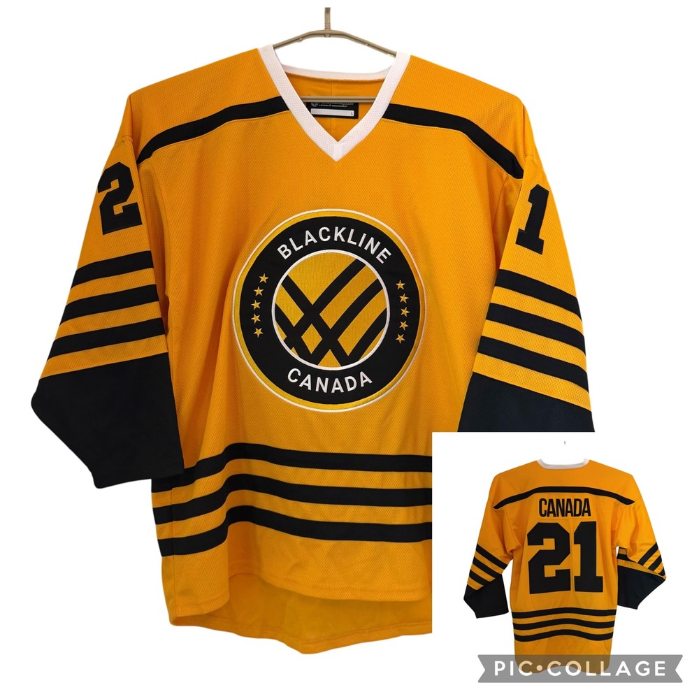 Blackline Canada Hockey Jersey Yellow Black Mens Large 21 Striped HockeyMonkey